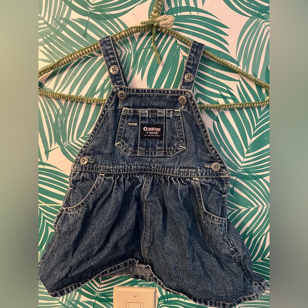 OshGosh B’Gosh Vintage denim overall dress pink detail on label 12 months